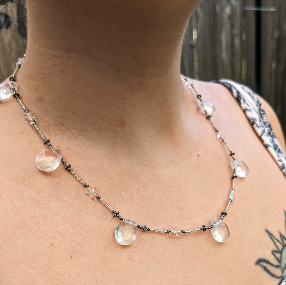 Rock Quartz Crystal Drops + Sterling Silver Adjustable Necklace